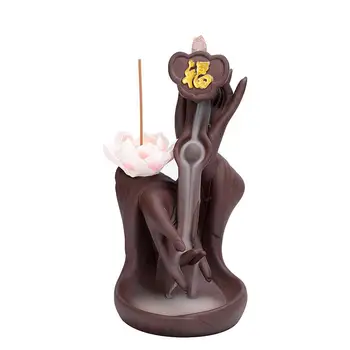 

Traditional Ceramic Lotus Buddha Hand Backflow Incense Burner Smoke Waterfall Cones Incense Holder Buddhism Teahouse Decor