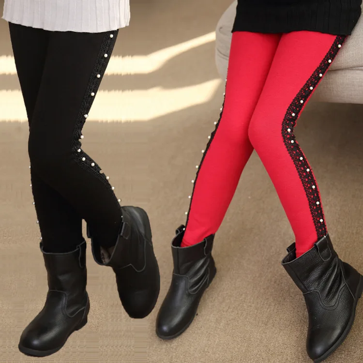 2017 Winter Children's Plus Thick Velvet Legging baby lace leggings big