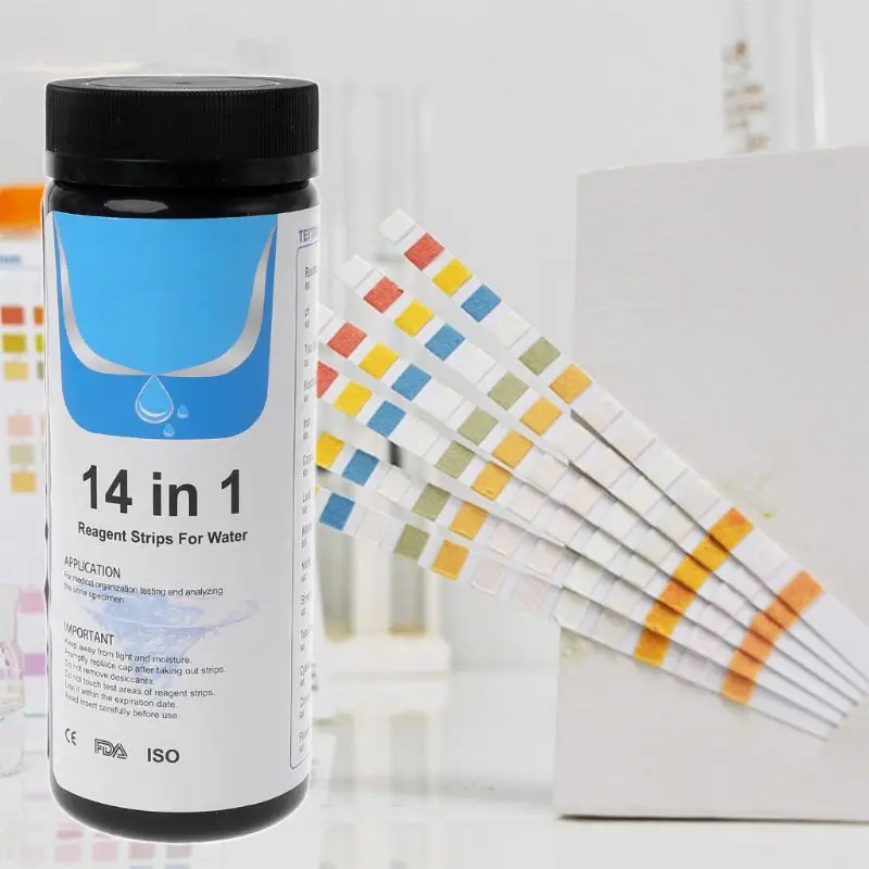 

14water tester strips paper residual chlorine ph total alkalinity hardness iron copper lead nirate nitrite bromine total chorine