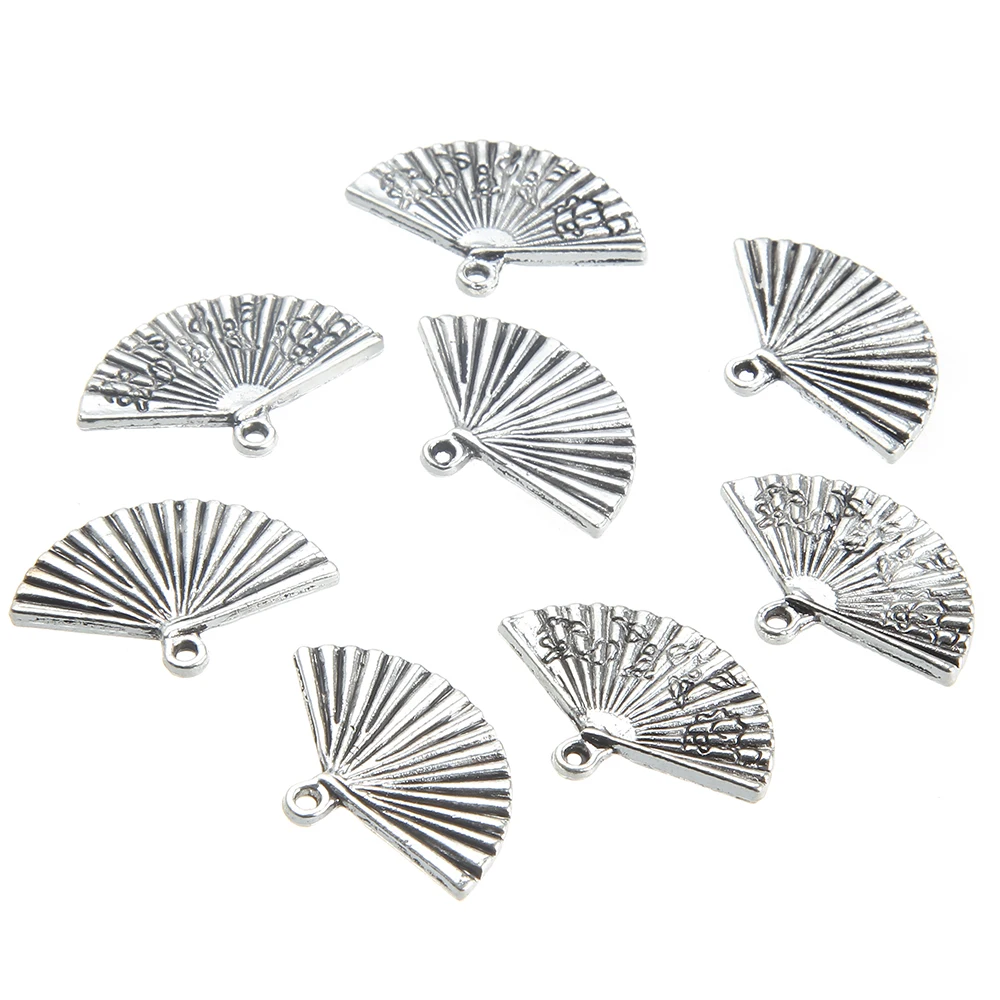 QIBEI 10pcs Antique Silver Zinc Alloy fan Charms Pendants Jewelry