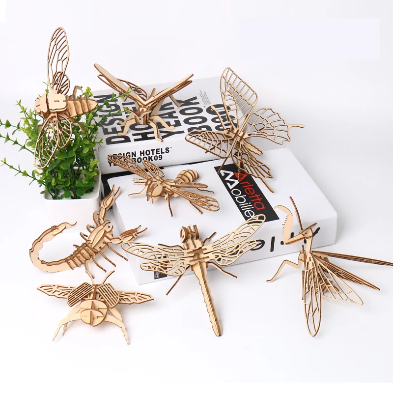 

Baby Toy Montessori 3D Puzzle DIY Jigsaw Board Wooden Puzzle Insect Animal Handmade Educational Assembly Toy Gift for Children