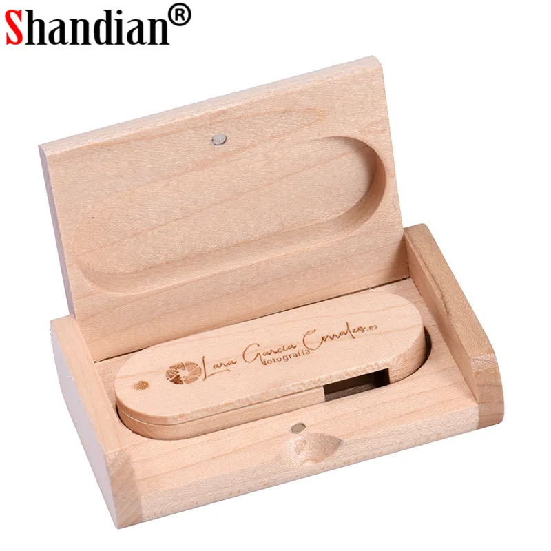 

SHANDIAN wooden rotatable stick with box USB Flash Drive Pendrive 64GB 16GB 8g 4GB U Disk Memory Stick photography wedding gifts