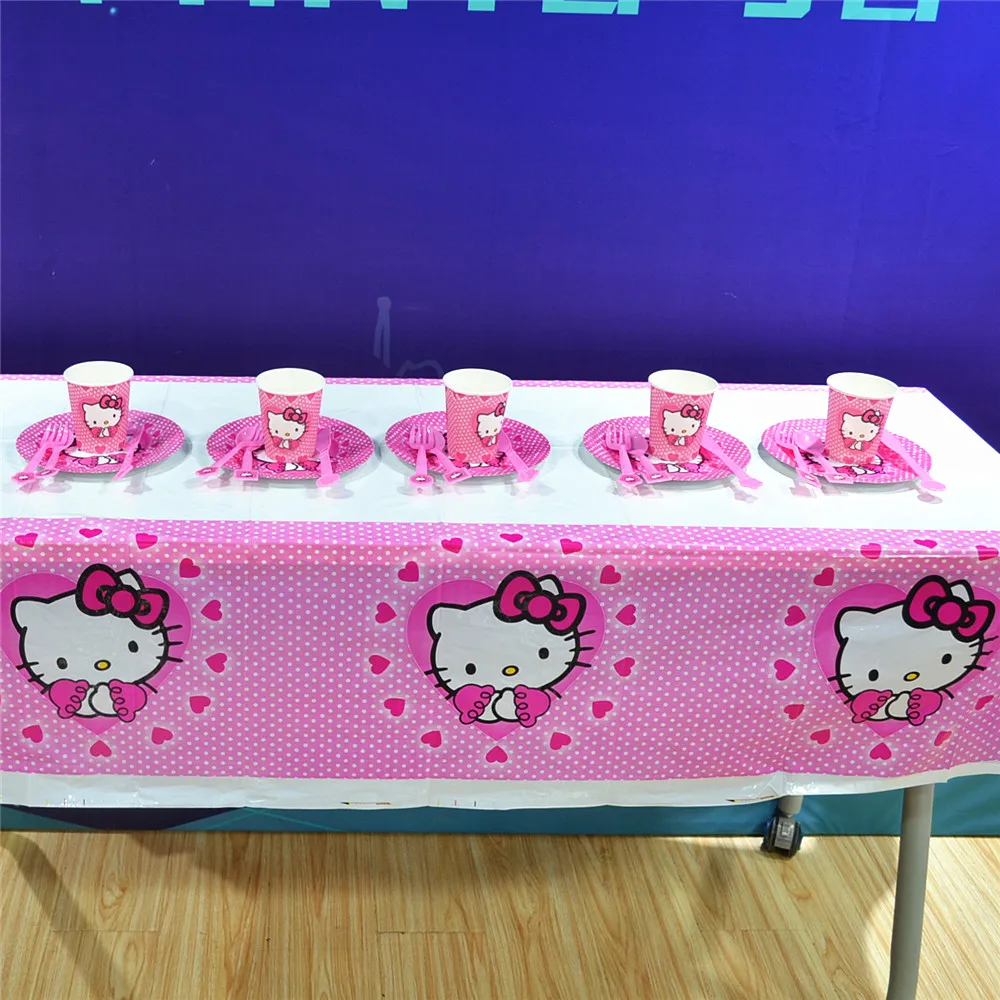 

52pcs/set Hello Kitty Theme Party Supplies Tableware Plate Cup Flag Tablecloth Cartoon Birtday Party Decoration Favors Shower