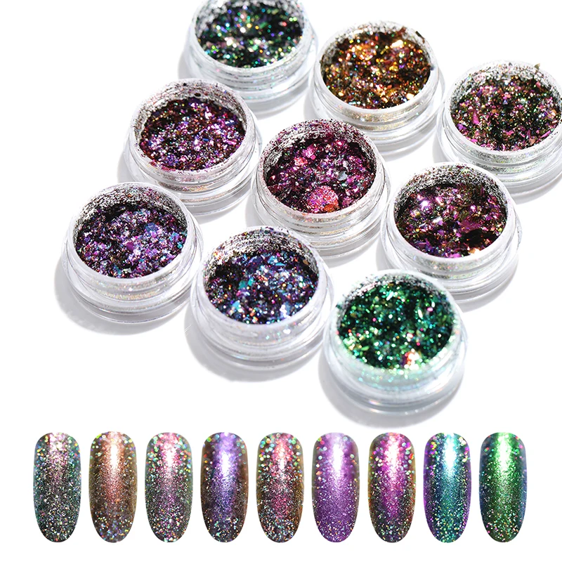

1 Box Holographic Chameleon Nail Glitter Powder Colorful Holo Laser UV Gel Polish Sequins DIY Manicure Nail Art Tips Decoration