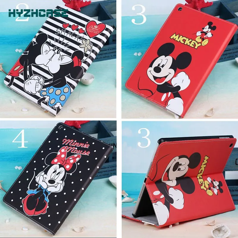Free Shipping Cartoon Minnie Mickey Mouse Flip Leather PU Case For Samsung Galaxy Tab 4 10.1
