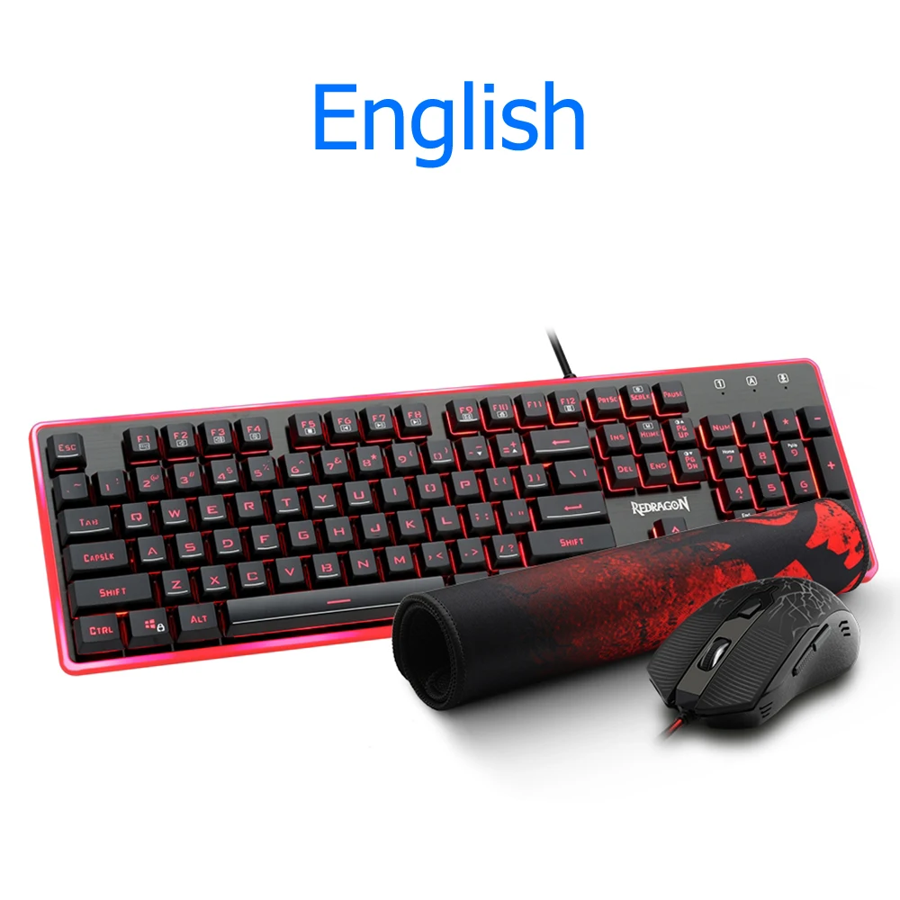 Redragon S107 USB Gaming Membrane RGB Keyboard mouse pad combos 104 keys 3200 DPI 6 buttons Mice Set Wired computer PC game - Цвет: S107