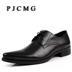 Pjcmg Новая мода качество Бизнес Формальные Для мужчин Крокодил Пояса из натуральной кожи Свадебные пряжкой острый носок офисные Sapatos Обувь