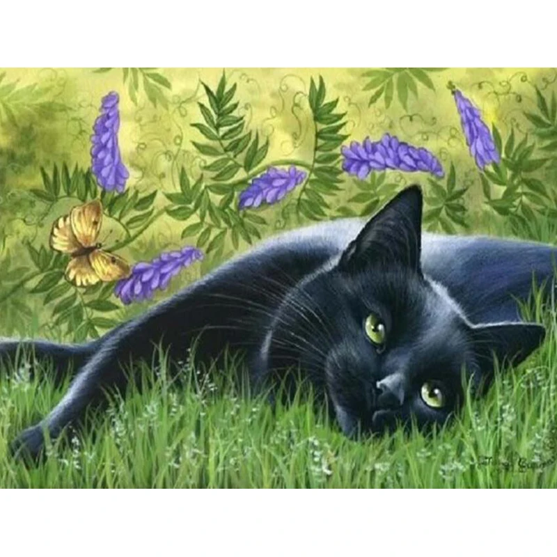 

YIKEE Diamond Painting Cat Black Wall Decor Full Square Rhinestone Pasted Diamond Embroidery Pattern Gift c082