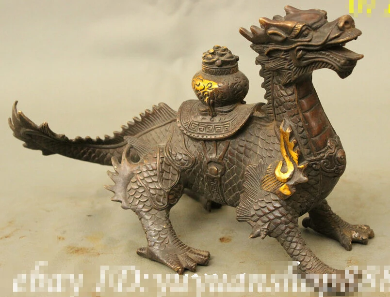 

10inch China FengShui Bronze Gilt Wealth Treasure Bowl Exorcise Dragon Beast Statue discount 30%