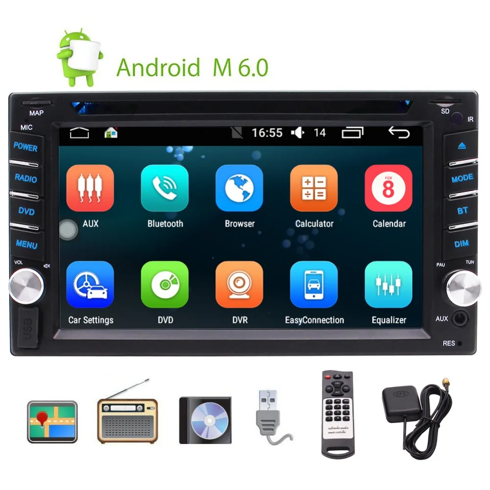 Double 2 Din Android 6.0 OS 6.2 Inch Touch Screen With GPS Navigation Support Bluetooth AM FM RDS Radio Screen Mirroring WIFI