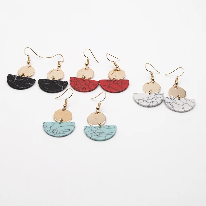 

Fancy Fashion Simple Fancy Geometric Natural Stone Circular Marble Earrings Long Earrings Girls Popular Earrings Temperament