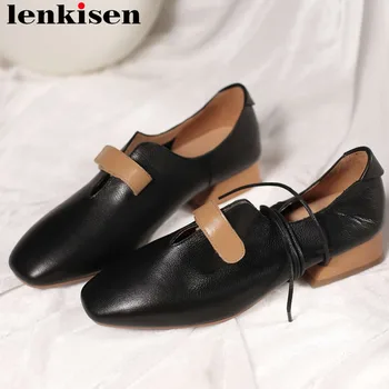 

2019 concise preppy style mixed colors low heels full grain leather breathable big size hook&loop vintage square toe pumps L03
