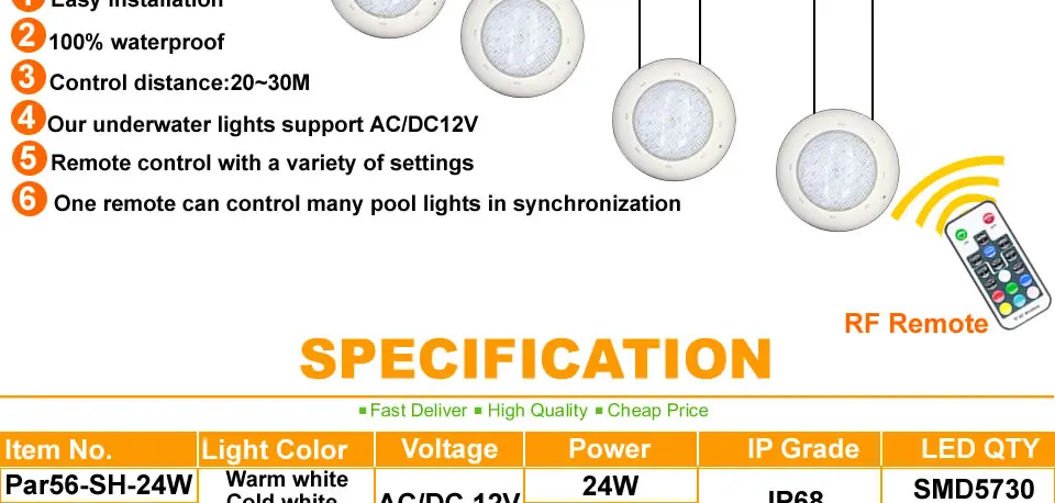 24 Вт 36 Вт Светодиодный светильник для бассейна AC/DC 12 В RGB+ пульт дистанционного управления наружный светильник ing IP68 Водонепроницаемый подводный светильник для пруда