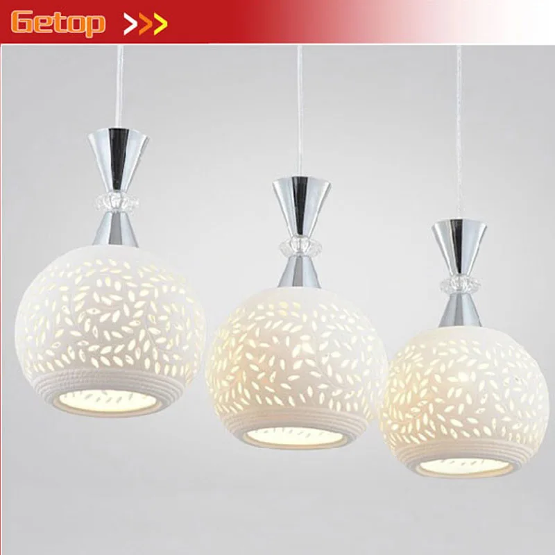 

Hot Sale Modern White Through-Carved Ceramic E27*3 Bulbs LED Chandelier for Bedroom Dining-room Table Lamp Indoor Lighting