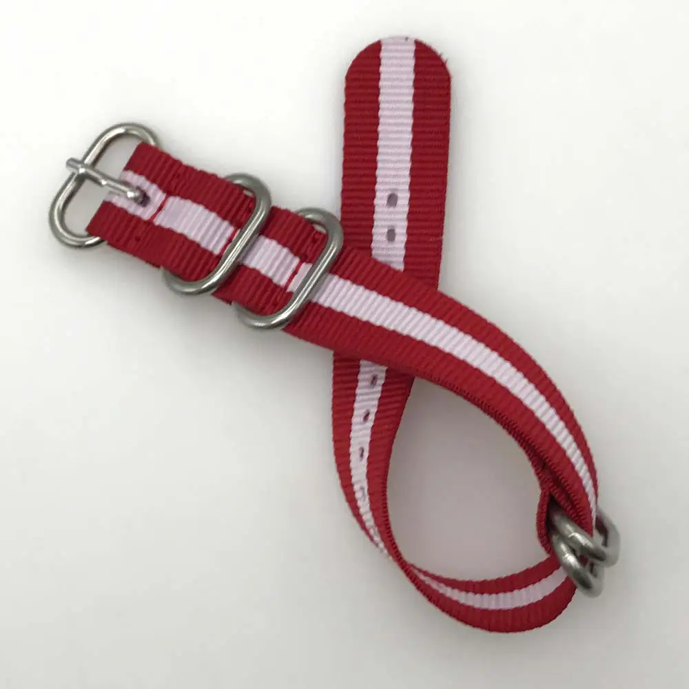 

Strap 20mm military red white striped nylon NATO strap watch brushed stainless steel buckle 4