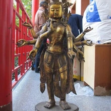 Bi002530 4" Огромный Тибетский Буддизм Бронзовый 8 Рука Рука Авалокитешвара Кван-Инь статуя Будды