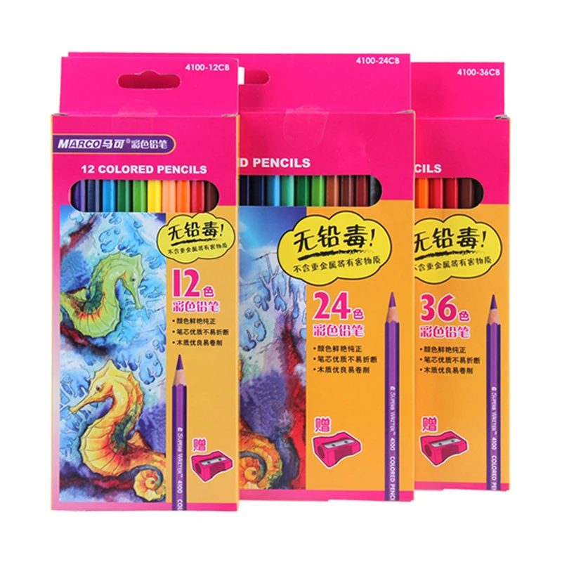 

Marco 12/24/36pcs Colored Pencils Natural wood Pencils with Sharpener for School Cute Pencils Gift for kids Office School