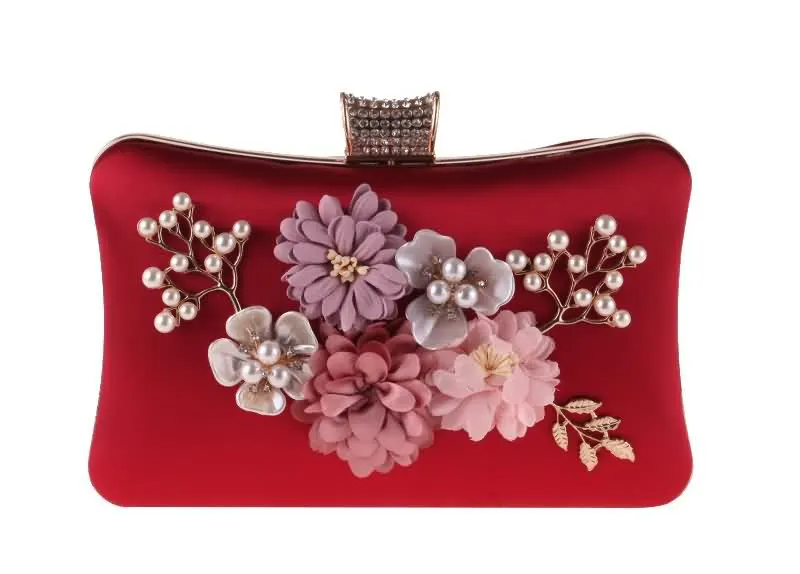 Luxy Moon Red Floral Velour Clutch Bag for Wedding Front View