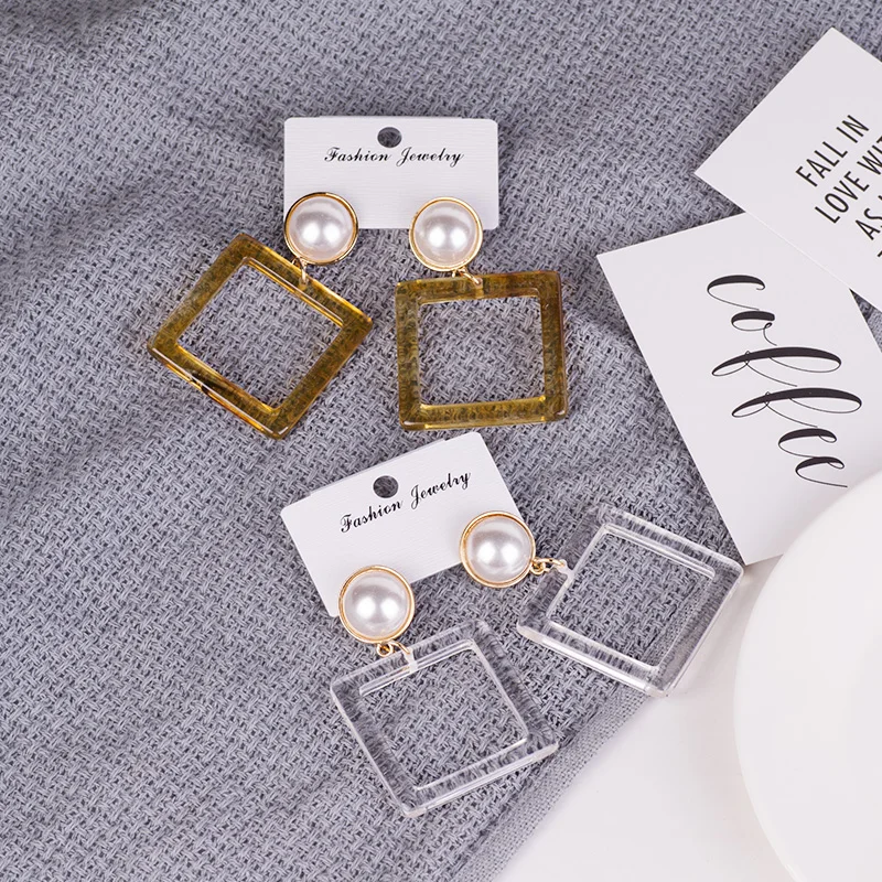 GUANLONG Trendy Resin Drop Earrings for Women Geometric Acrylic Imitation Pearl Dangling Earings Fashion Elegant Dangle Earring (2)