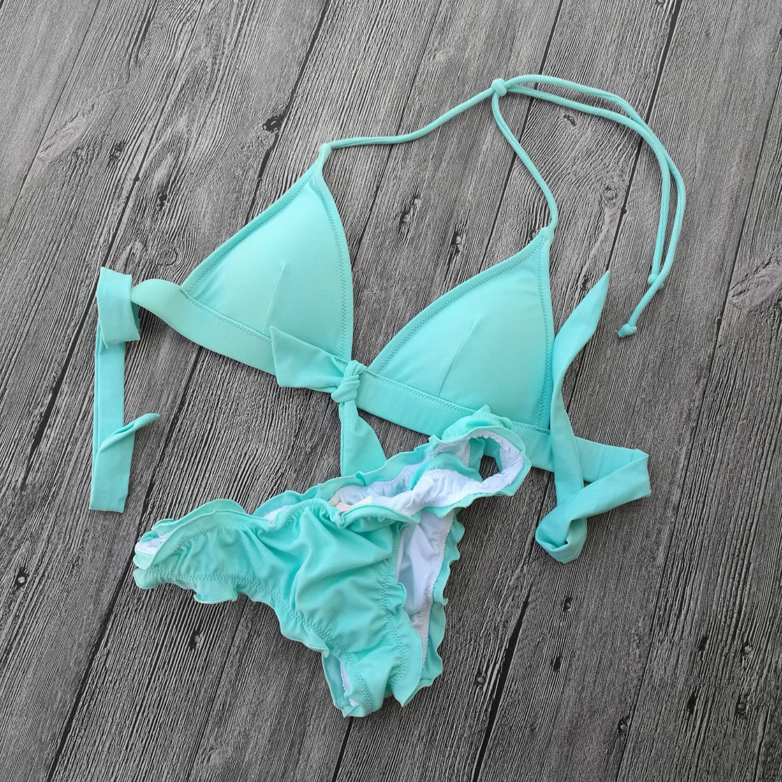 Triangle Bikini women 2018 Sexy Sky Blue Swimwear Bikinis Swimsuit Swimming Suit Designer Secret