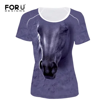 

FORUDESIGNS Purple Printing Animal Horse Owl T-shirt for Women Cool Funny Ladies 3D Zoo Owl Dog T Shirt Summer Top Tees XXL