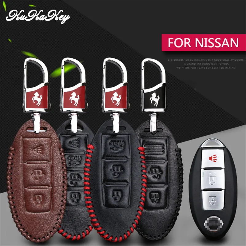 KUKAKEY Leather Car Key Case Fob Cover For Nissan Qashqai Teana Tiida