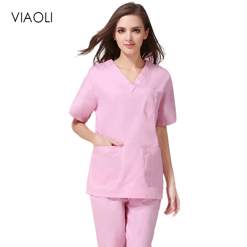 

Viaoli new Fashion Women Medical Uniforms Nursing Clothes Short Sleeve Work Wear V Neck Solid Summer Short Sleeve Nurse Uniform