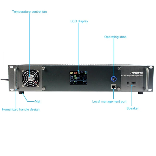 Полностью алюминиевый сплав Retevis RT-9550 DMR цифровой/аналоговый ретранслятор 55 Вт UHF TDMA 2 времени слота ЖК-дисплей A9116B