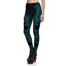 JIGERJOGER зимние женские шикарные Хэллоуин синий череп скелета длинные леггинсы безножные беговые штаны для йоги Леггинсы