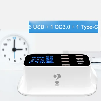 

Quick Charge 3.0 Smart USB Type C Charger Station Led Display Fast Charging Phone Tablet 8 Port USB Charger For iPhone Samsung P