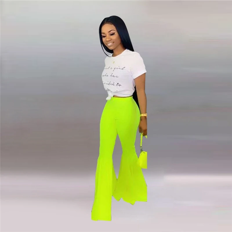 

Streetwear Sexy Women Flare Pants Fashion High Waist Solid Color Bell Bottom Women Pants Neon Reflective Joggers Ladies Trousers