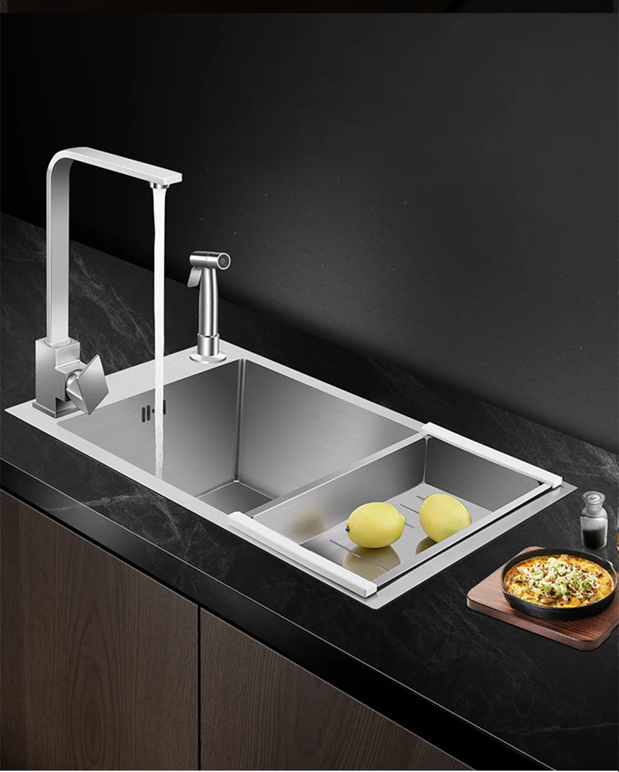 QINGYU ELEVEN Horizontal Kitchen Sink High Quality 304 Stainless Steel Dish Sink Large Size Single Bar Counter Kitchen Sink