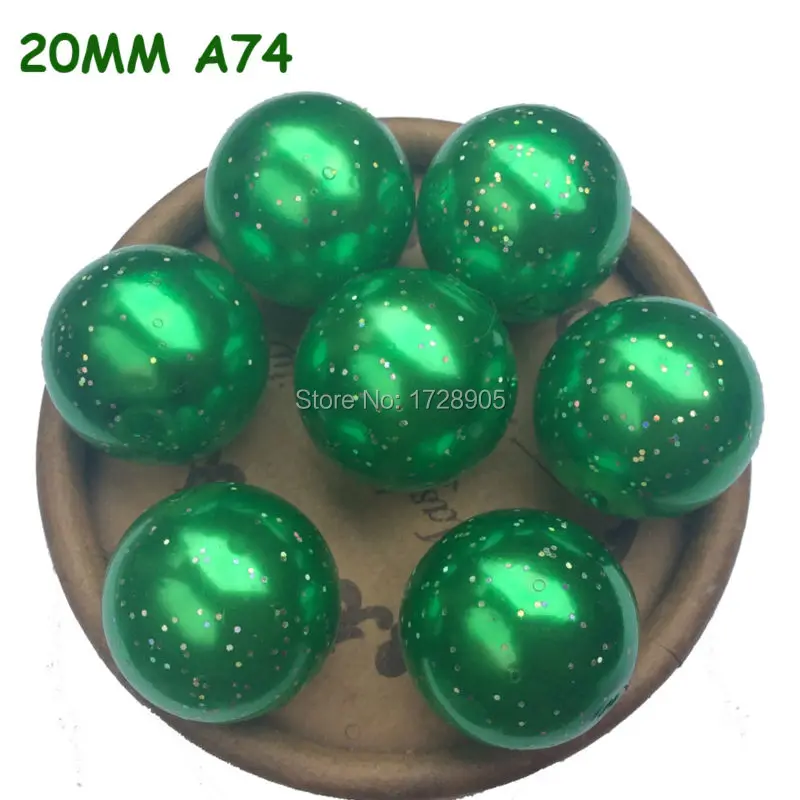 

20MM Bling Christmas Green Decoration Ball Beads 110PCS/Lot Bling Acrylic Round Powder Pearl Beads Glitter Gumball Jewelry Beads