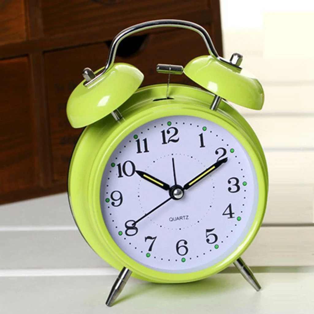 Twin Bell Alarm Clock Dial, Luminous, Battery Operated Loud Alarm Clock Green/Black/Pink/Blue