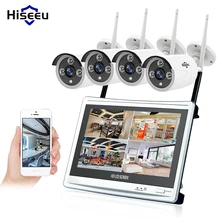 Hiseeu 4CH 1080P Wireless NVR Kits 12′ LCD display HD 2MP outdoor security IP Camera video surveillance wifi cctv camera system