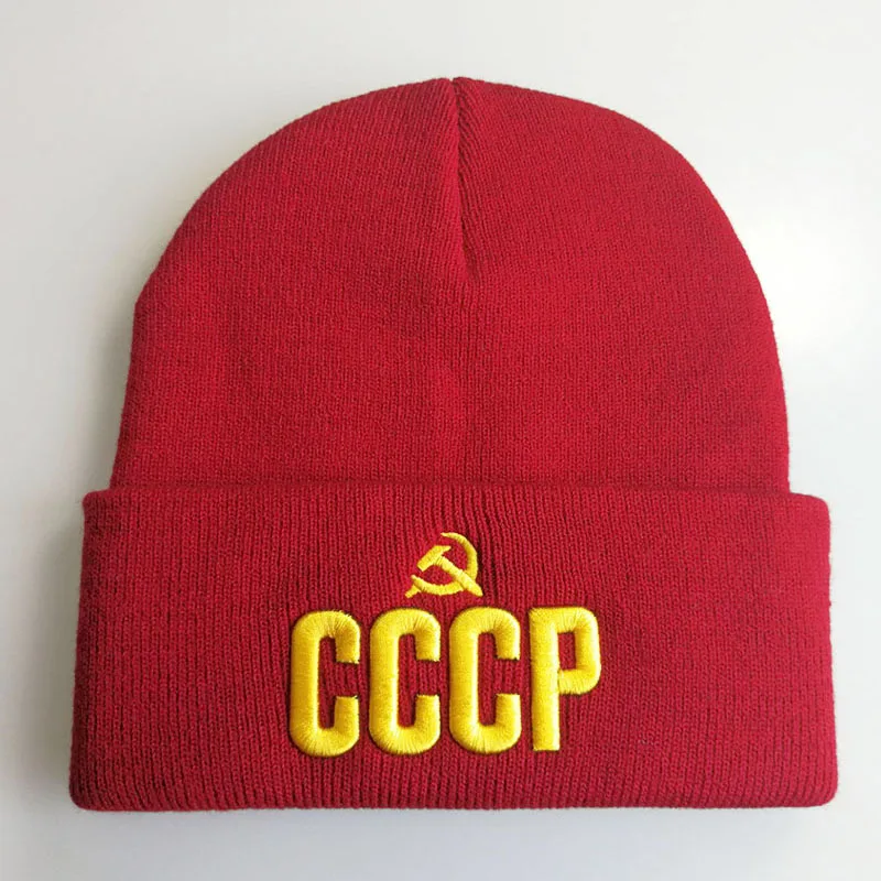 Новые CCCP СССР русские шапочки без полей для мужчин и женщин буквы хип-хоп Skullies осень зима шапки Теплые шапки унисекс Повседневная шапка Горячая Распродажа - Цвет: Красный