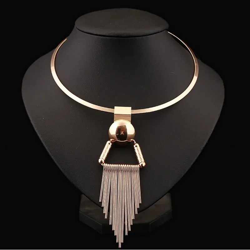 

Exaggeration Geometric Tassels Pendants Necklaces For Women Gold color Ethnic Collar Gypsy Punk Metal Statement boho Jewelry