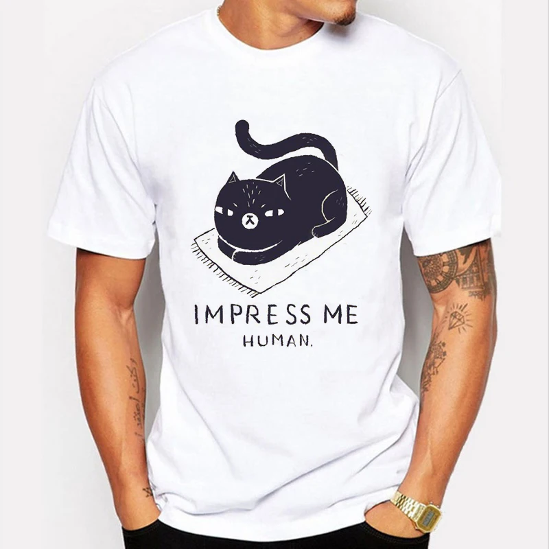

2017 New Mens T-shirts Cute Cat Impress Me Print T Shirt Men Summer Casual Tees Tops Short Sleeve Funny Tshirt
