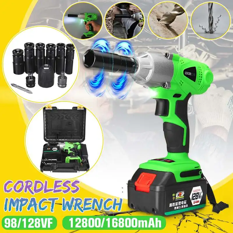 

220V Cordless 1/2'' Socket Impact Electric Wrench 12800-16800mAh Li Battery Recharg Hand Drill Wrench Power Tool With LED Light