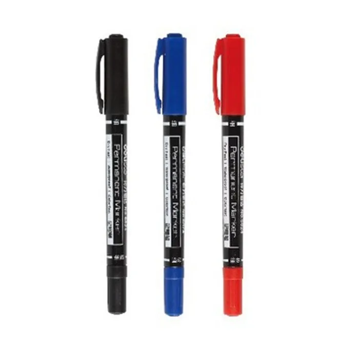 Deli 3 шт цветной двойной наконечник 0,5/1 мм быстрая сухая Перманентная вывеска Маркер ручки CD ткань Металл Качество Fineliner для рисования - Цвет: Red Blue Black 3pcs