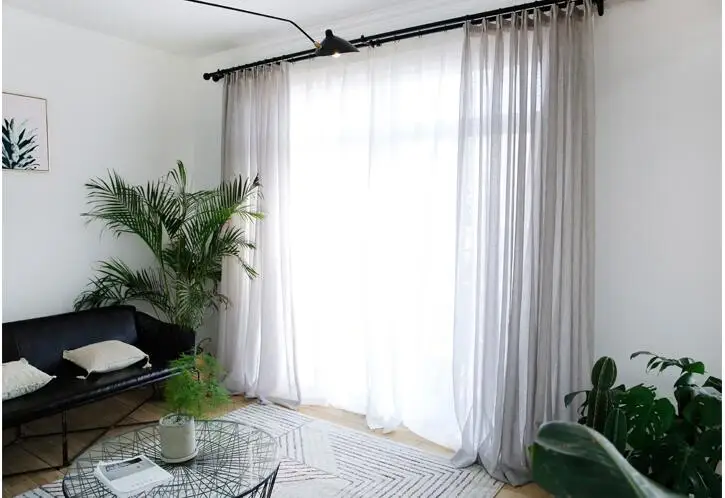 

North European wind cotton and hemp pure color sitting room veranda finished transparent gauze curtain cloth