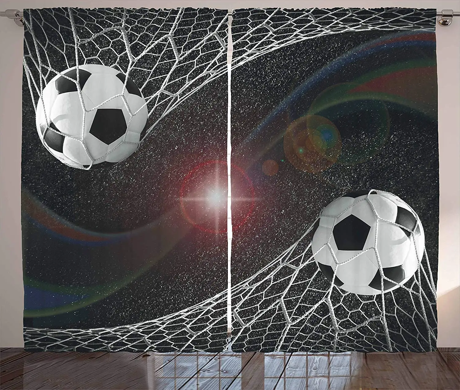 

Teen Room Curtains Soccer Balls Goal Match Success Concept in Outer Space Winner Glory Theme Living Room Bedroom Window Drapes