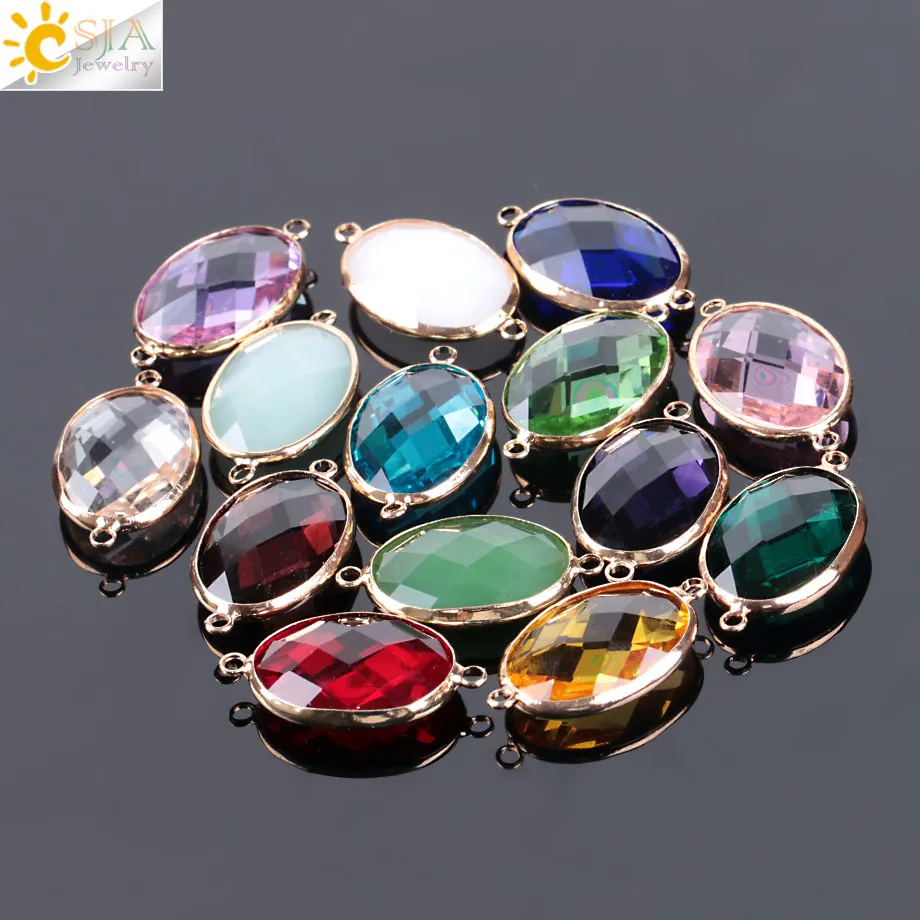 

CSJA 10pcs/Pack Mixed Oval Glass Crystal Beads Gold Double Loop Pendant for Handwork DIY Charm Bracelet Fine Jewelry Making E881