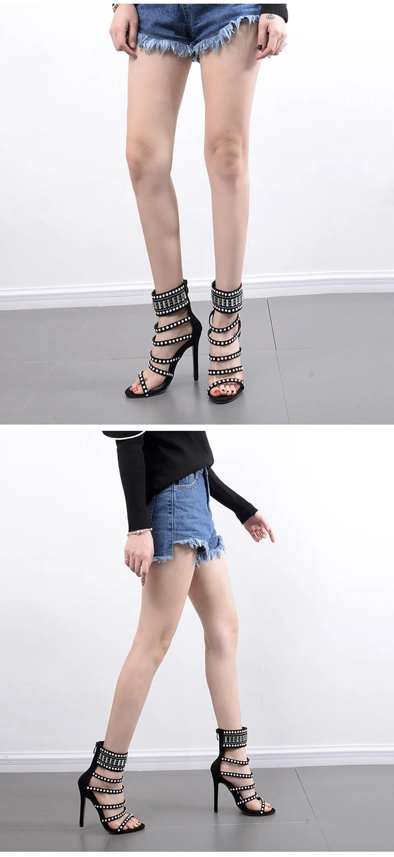 Women's Sandals' High Heels Buckle Strap Extreme High Heels Shoes Sandals Woman Gladiator Sandals Womens Summer Boots Big Size 9 (11)