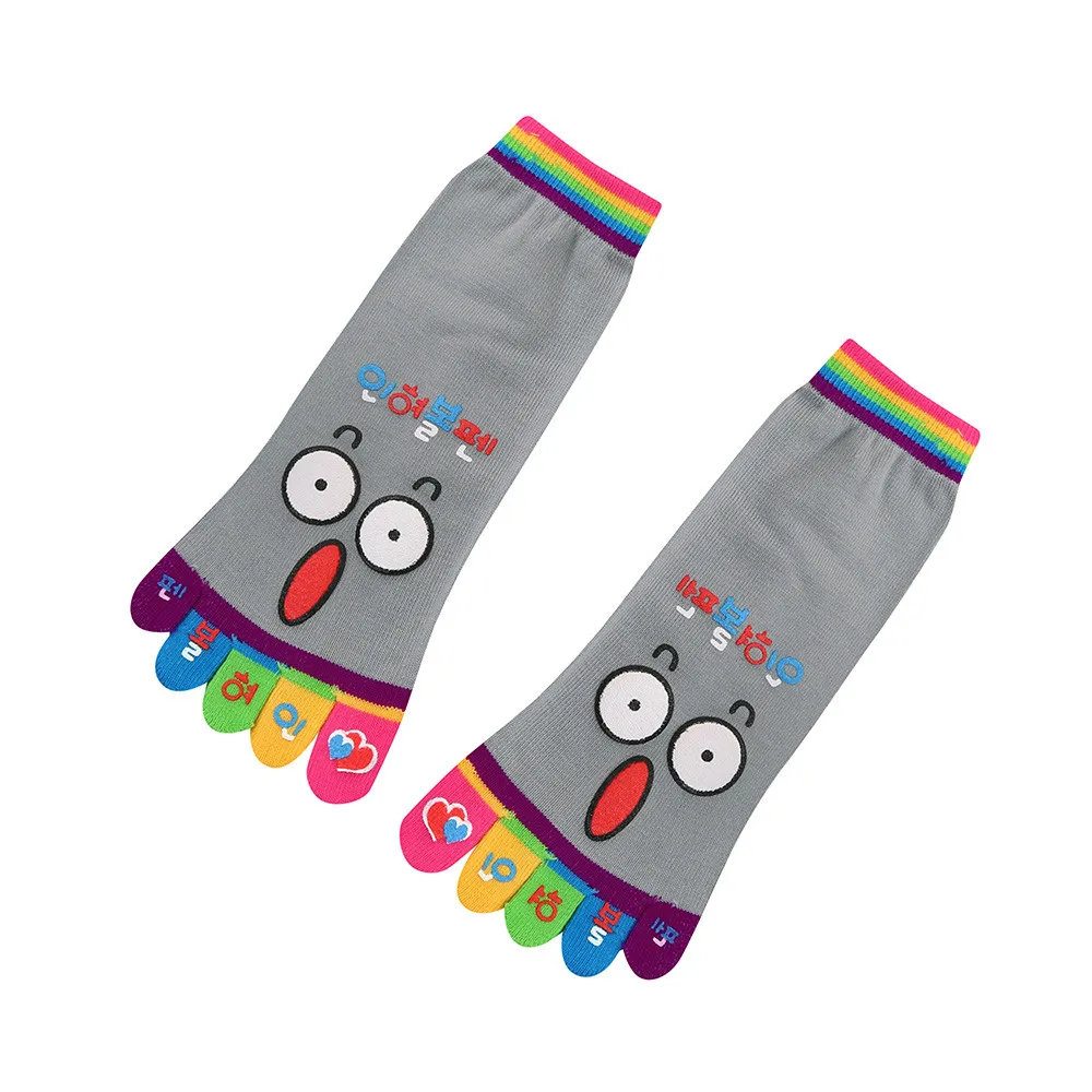 Модные носки для женщин и девочек, носки с героями мультфильмов, носки с пятью пальцами, хлопчатобумажные забавные носки, впитывающие влагу, дышащие, предотвращающие трение 0,6 - Цвет: Gray