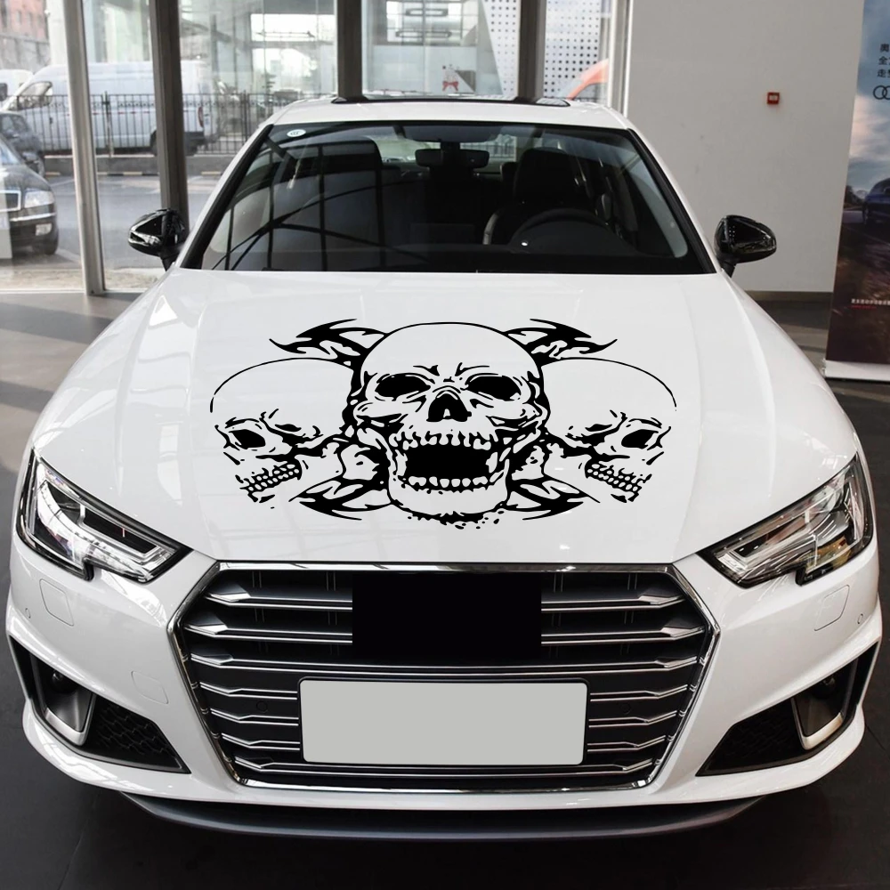 

1Pc Skull Head Totem Auto Sticker Car Body Racing Side Door Long Stripe Stickers Auto Vinyl Decal Three Skull Totems Car Decal