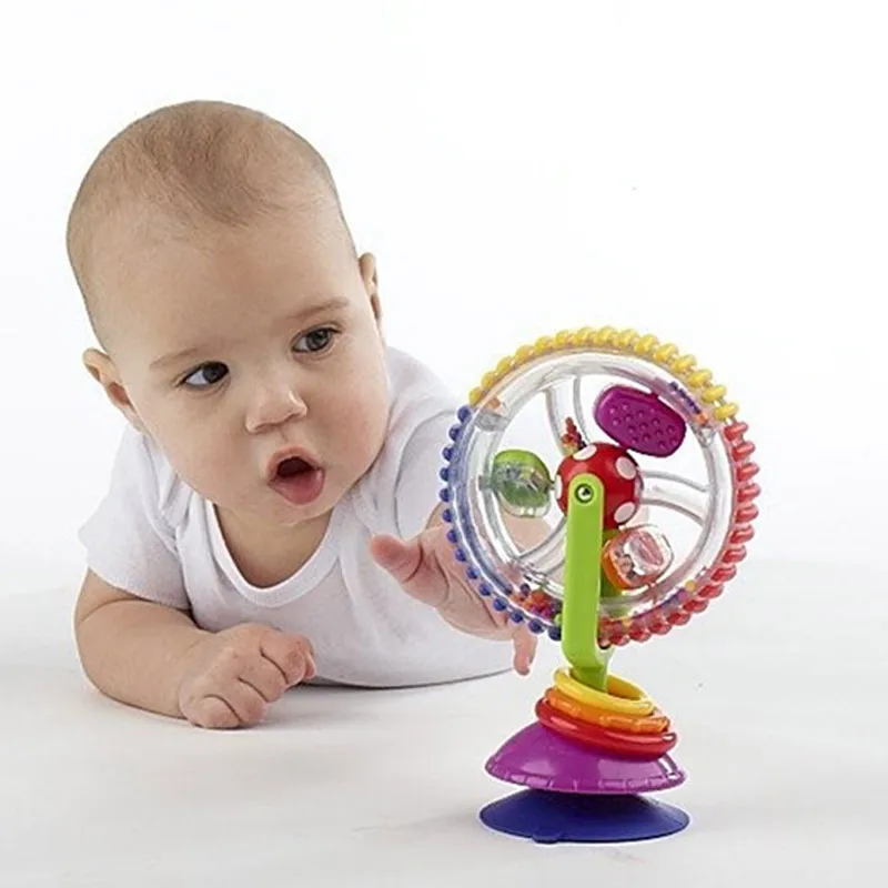 Новорожденная погремушка светящиеся игрушки триколор вращающееся колесо обозрения присоски Развивающие игрушки для 0-12 месяцев Детские-17