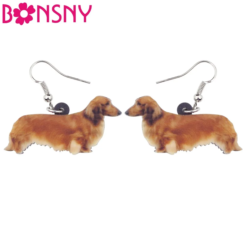 

Bonsny Acrylic Cartoon Dachshund Dog Earrings Big Long Dangle Drop Animal Jewelry For Women Ladies Teen Accessories Statement