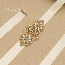 MissRDress золотой свадебный пояс Жемчуг Лента Свадебная со стразами Стразы бусины свадебный пояс для женщин Свадебное платье JK913