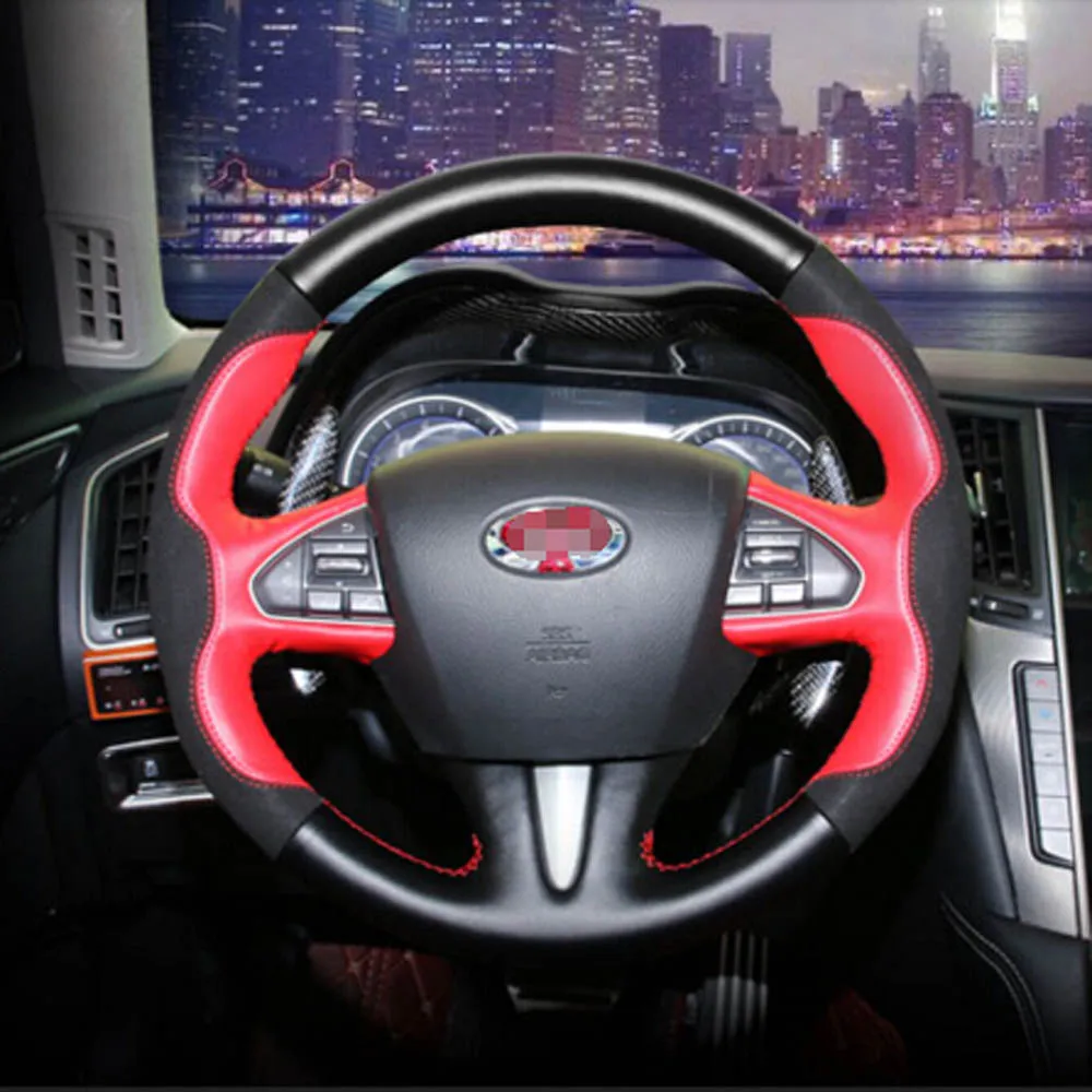 

Hand-sewn leather Cowhide Steering Wheel DIY sticker Cover for infiniti Q50 QX50 EX35 JX QX60 Q60 Q70 G EX interior Accessories